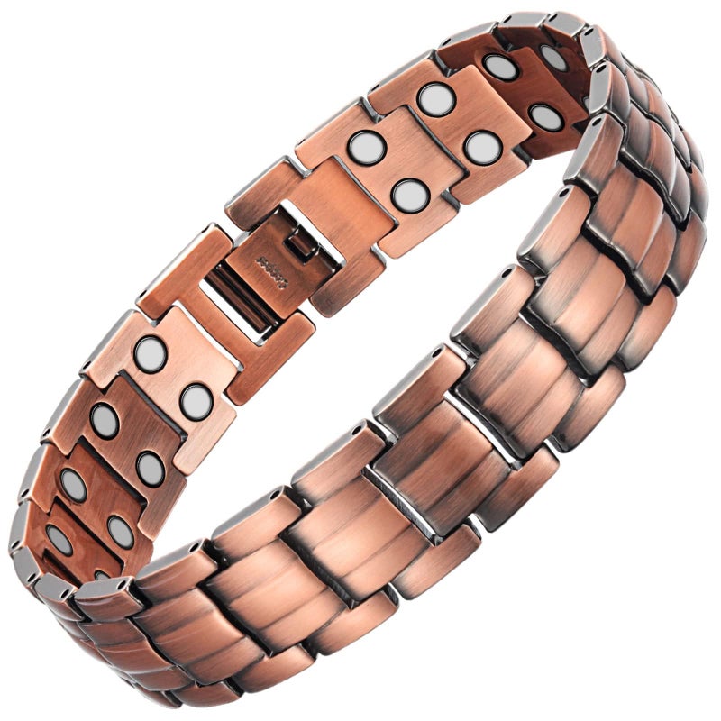 RainSo Mens Copper Double Row Magnetic Bracelets with 3500 Gauss Wristband Adjustable (Double Row Magnetic Style 2) - Image 1
